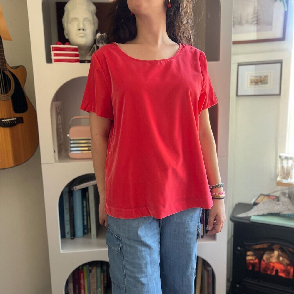 J. Crew‎ Womens Hot Pink Velvet Top Sz M Dopamine Spring Retro Kitsch